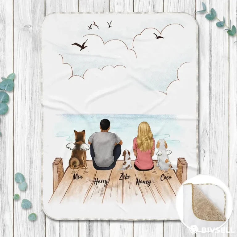 Custom Couple & Pets Memorial Blanket – Personalized Remembrance Gift with Dogs & Cats | BivSell