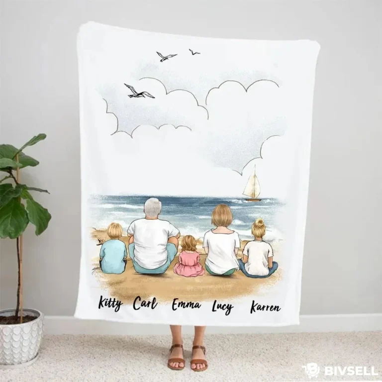 Custom Family Beach Blanket – Personalized Coastal Throw Gift | BivSell