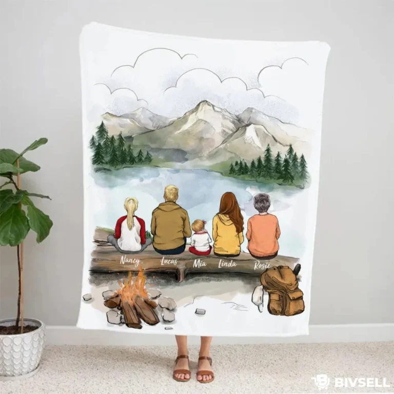 Custom Family Blanket – Personalized Scenic Campfire Throw Gift | BivSell